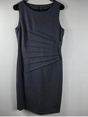 Ivanka Trump Dark Gray Sleeveless Pleated Sheath Dress